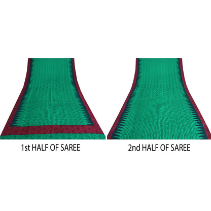 Санскритские винтажные сари из чистого зеленого крепированного шелка с принтом, сари для рукоделия, устойчивая ткань