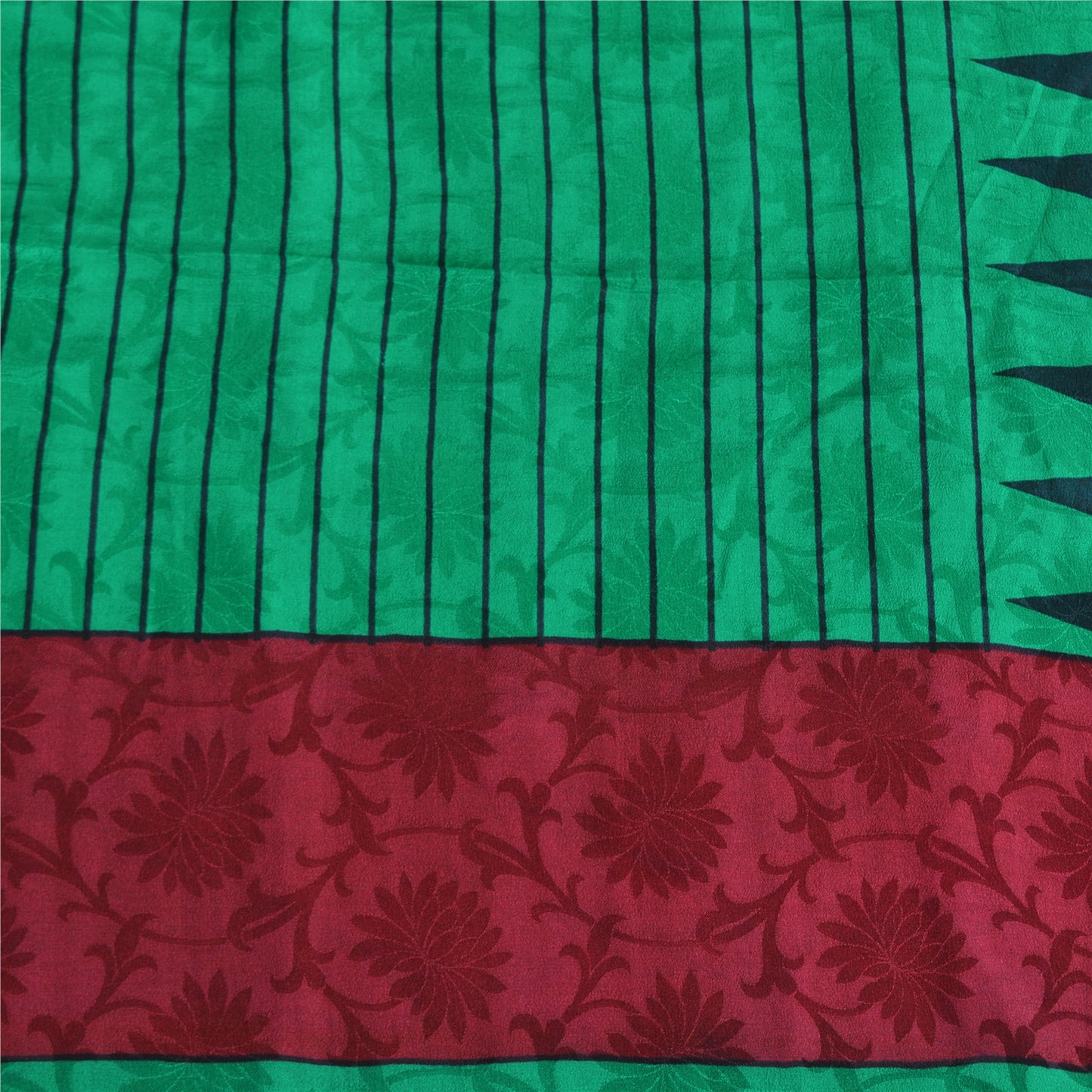 Санскритские винтажные сари из чистого зеленого крепированного шелка с принтом, сари для рукоделия, устойчивая ткань