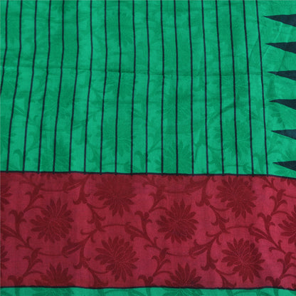 Санскритские винтажные сари из чистого зеленого крепированного шелка с принтом, сари для рукоделия, устойчивая ткань