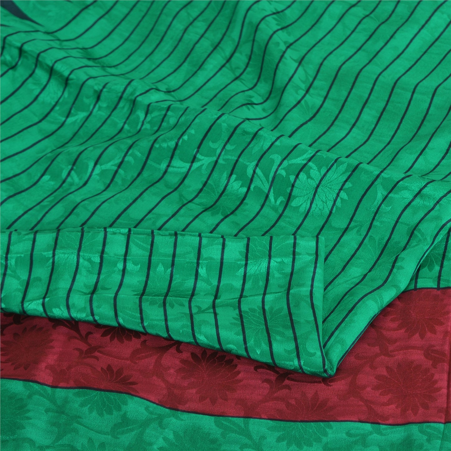 Санскритские винтажные сари из чистого зеленого крепированного шелка с принтом, сари для рукоделия, устойчивая ткань