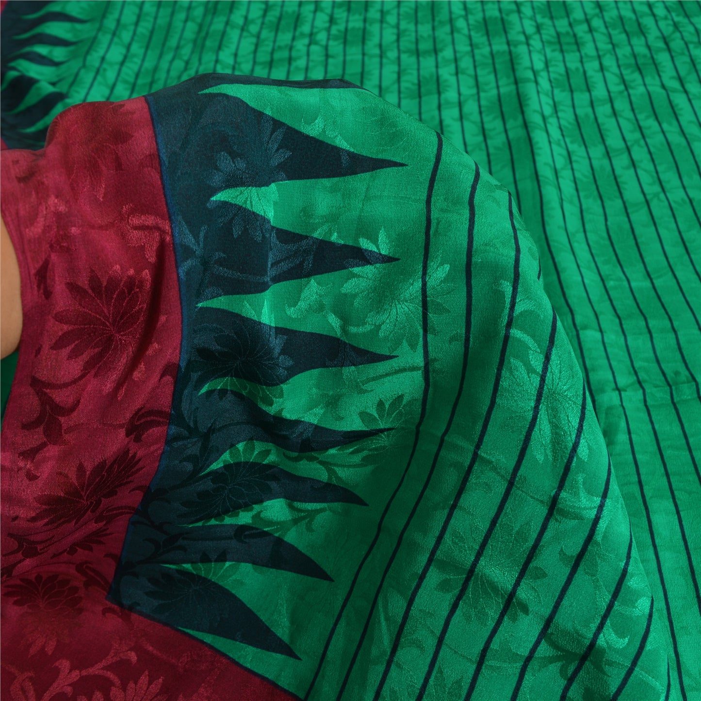 Санскритские винтажные сари из чистого зеленого крепированного шелка с принтом, сари для рукоделия, устойчивая ткань