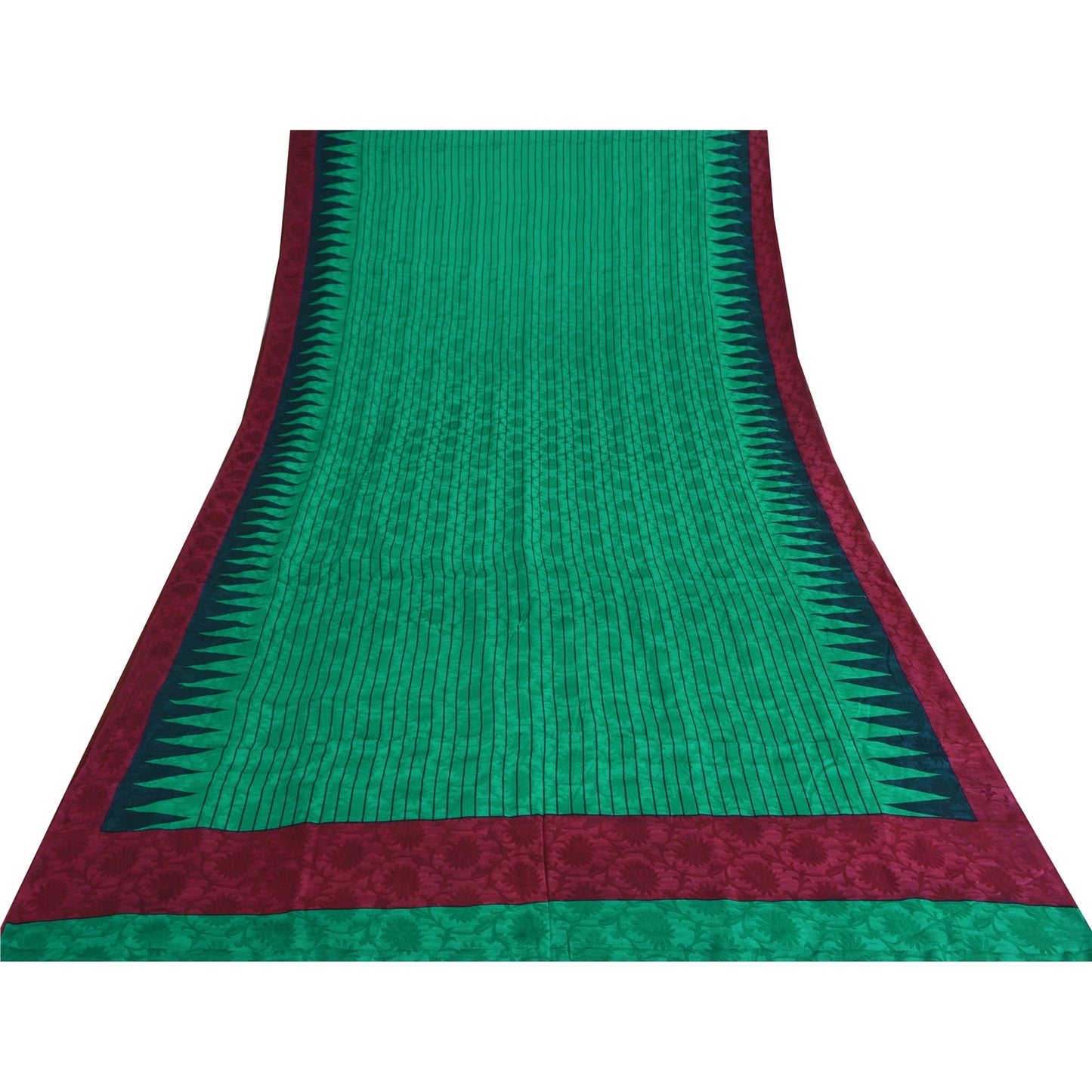 Санскритские винтажные сари из чистого зеленого крепированного шелка с принтом, сари для рукоделия, устойчивая ткань