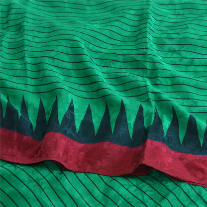 Санскритские винтажные сари из чистого зеленого крепированного шелка с принтом, сари для рукоделия, устойчивая ткань