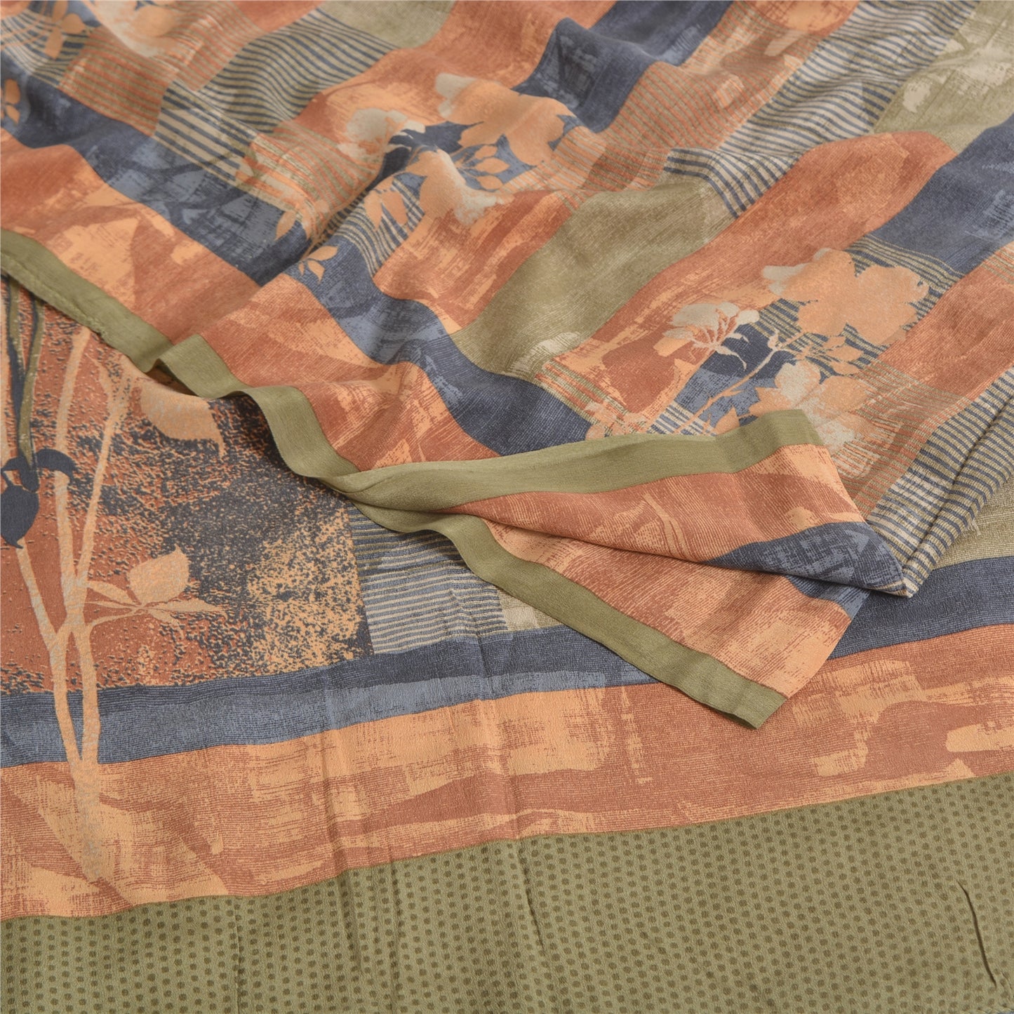 Sanskriti Vintage Sarees Multi Pure Crepe Silk Printed Sari 5yd Craft Sustainable Fabric