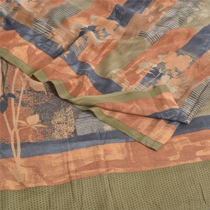 Sanskriti Vintage Sarees Multi Pure Crepe Silk Printed Sari 5yd Craft Sustainable Fabric