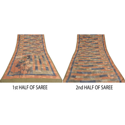 Sanskriti Vintage Sarees Multi Pure Crepe Silk Printed Sari 5yd Craft Sustainable Fabric