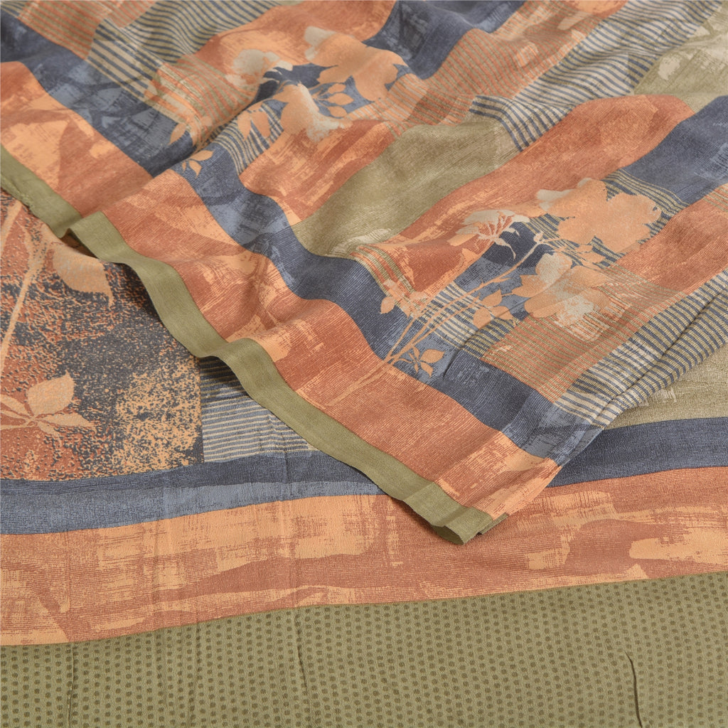 Sanskriti Vintage Sarees Multi Pure Crepe Silk Printed Sari 5yd Craft Sustainable Fabric