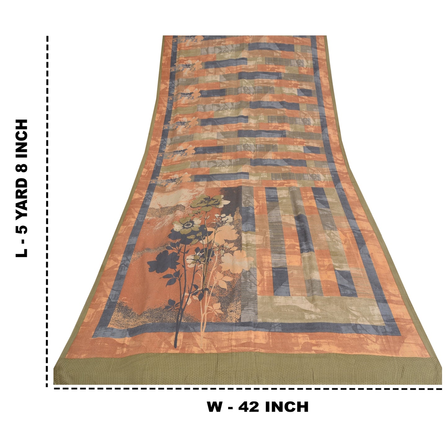 Sanskriti Vintage Sarees Multi Pure Crepe Silk Printed Sari 5yd Craft Sustainable Fabric