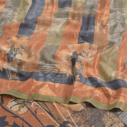 Sanskriti Vintage Sarees Multi Pure Crepe Silk Printed Sari 5yd Craft Sustainable Fabric