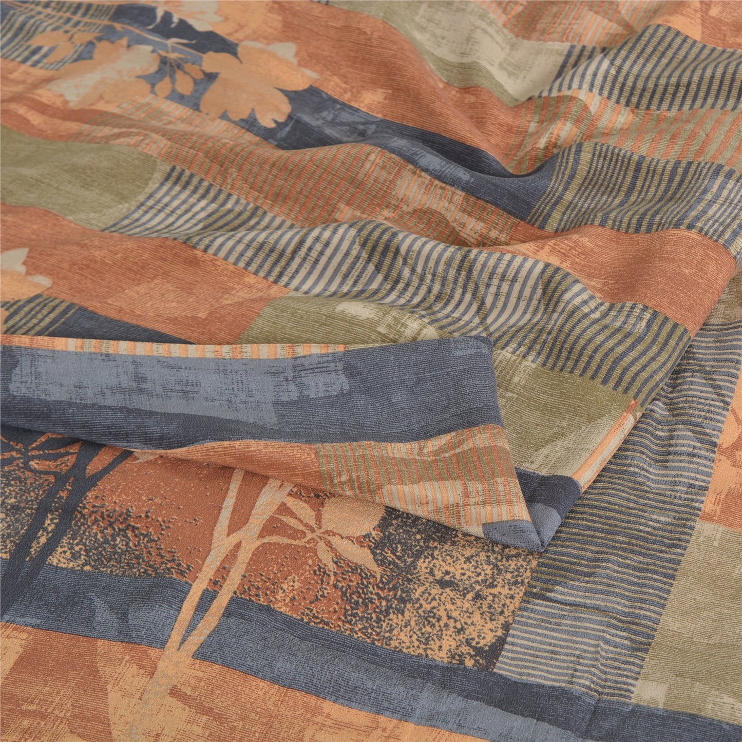 Sanskriti Vintage Sarees Multi Pure Crepe Silk Printed Sari 5yd Craft Sustainable Fabric