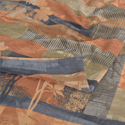 Sanskriti Vintage Sarees Multi Pure Crepe Silk Printed Sari 5yd Craft Sustainable Fabric