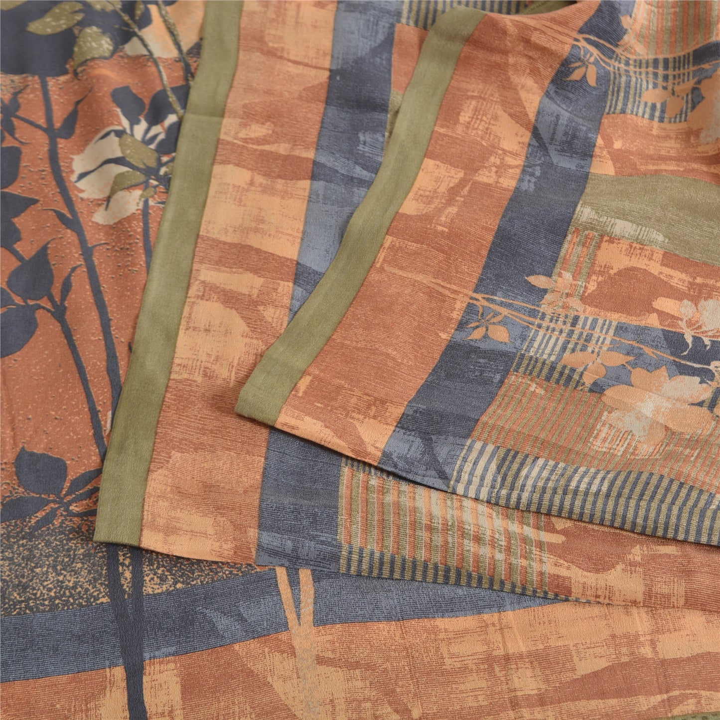 Sanskriti Vintage Sarees Multi Pure Crepe Silk Printed Sari 5yd Craft Sustainable Fabric