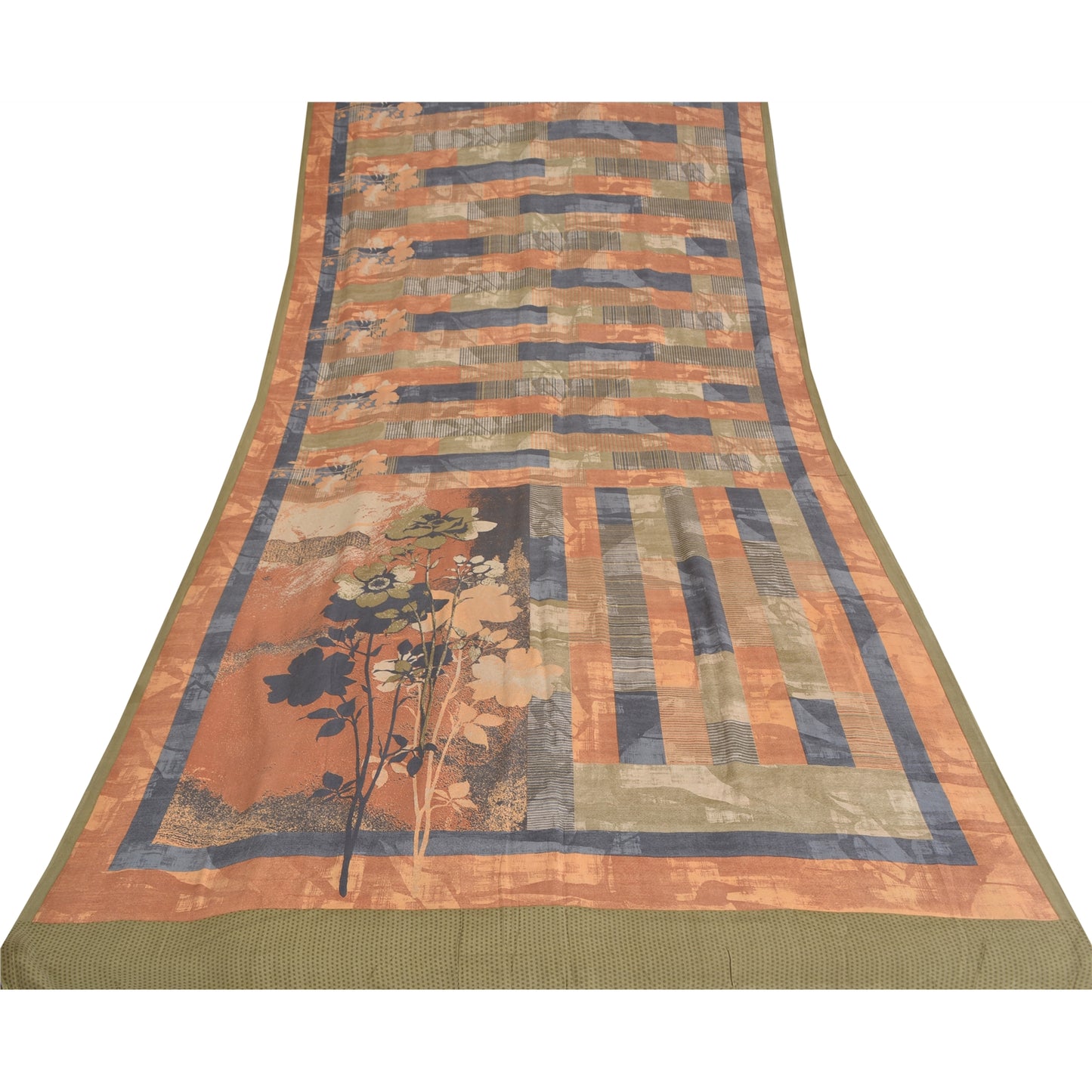 Sanskriti Vintage Sarees Multi Pure Crepe Silk Printed Sari 5yd Craft Sustainable Fabric