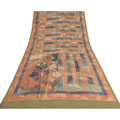 Sanskriti Vintage Sarees Multi Pure Crepe Silk Printed Sari 5yd Craft Sustainable Fabric