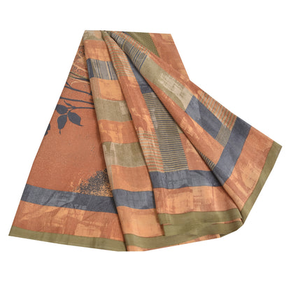 Sanskriti Vintage Sarees Multi Pure Crepe Silk Printed Sari 5yd Craft Sustainable Fabric
