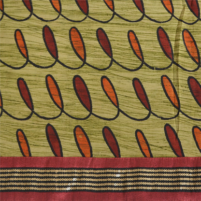 Санскритские винтажные сари из чистого зеленого крепированного шелка с напечатанной/устойчивой тканью, сари из устойчивой ткани