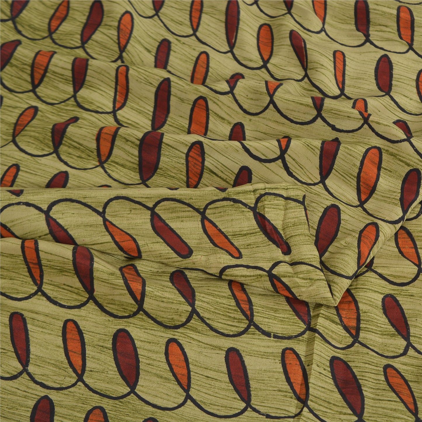 Санскритские винтажные сари из чистого зеленого крепированного шелка с напечатанной/устойчивой тканью, сари из устойчивой ткани