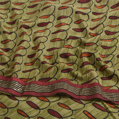 Санскритские винтажные сари из чистого зеленого крепированного шелка с напечатанной/устойчивой тканью, сари из устойчивой ткани