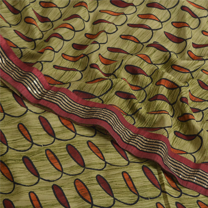 Санскритские винтажные сари из чистого зеленого крепированного шелка с напечатанной/устойчивой тканью, сари из устойчивой ткани