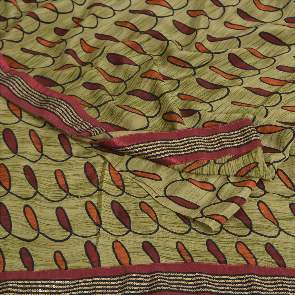 Санскритские винтажные сари из чистого зеленого крепированного шелка с напечатанной/устойчивой тканью, сари из устойчивой ткани