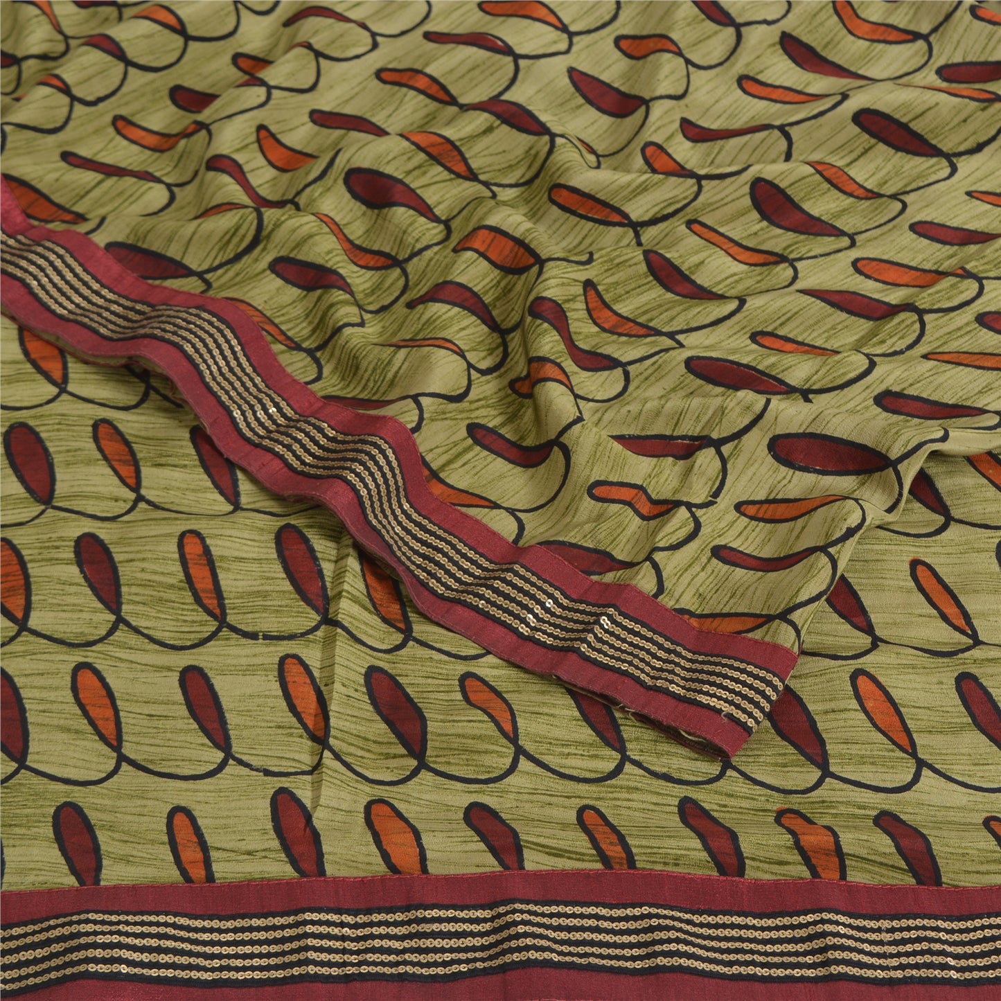 Санскритские винтажные сари из чистого зеленого крепированного шелка с напечатанной/устойчивой тканью, сари из устойчивой ткани