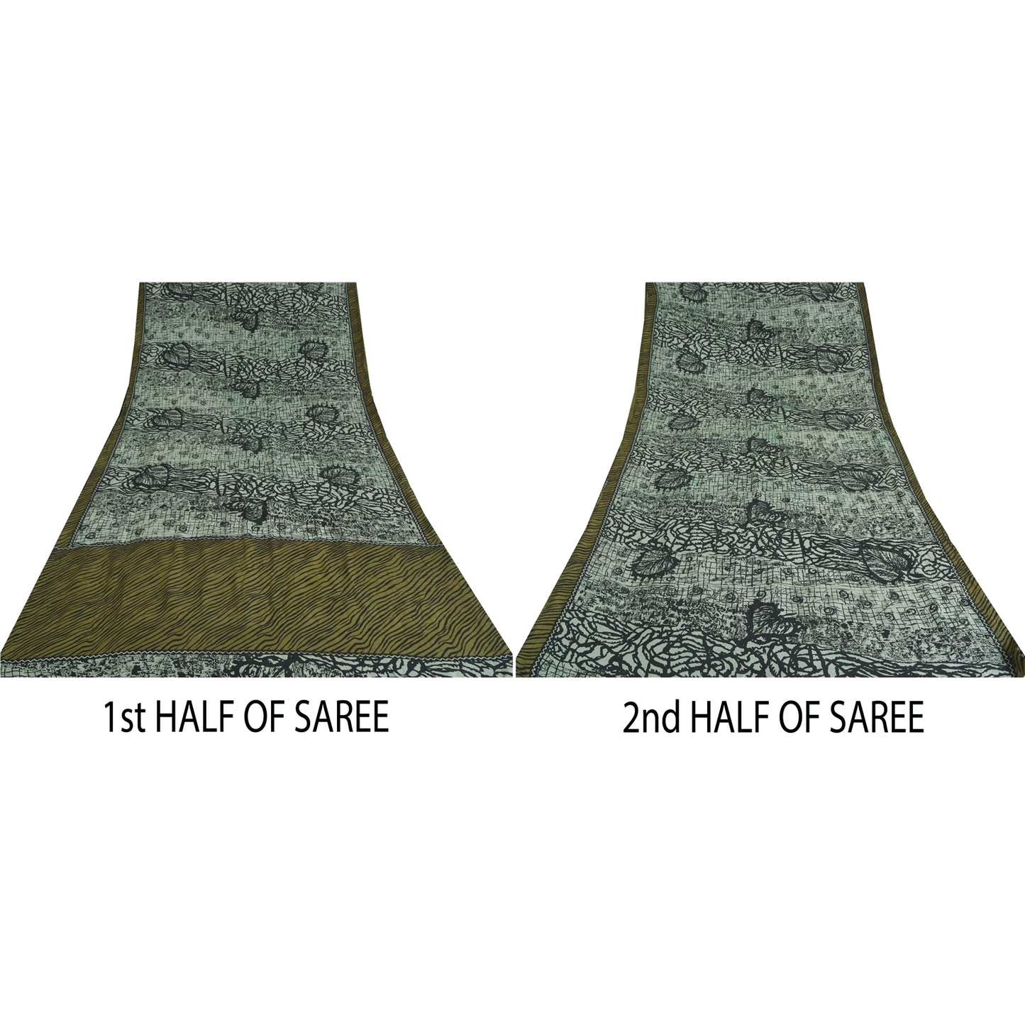 Sanskriti Vintage Sarees Grey Pure Crepe Silk Abstract Printed Sari Craft Sustainable Fabric