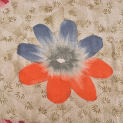 Sanskriti Vintage Sarees Light Gray Pure Crepe Silk Print Sari 5yd Craft Sustainable Fabric