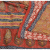 Sanskriti Vintage Sarees Red 100% Pure Crepe Silk Printed Sari 5yd Craft Sustainable Fabric