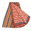 Sanskriti Vintage Sarees Red 100% Pure Crepe Silk Printed Sari 5yd Craft Sustainable Fabric