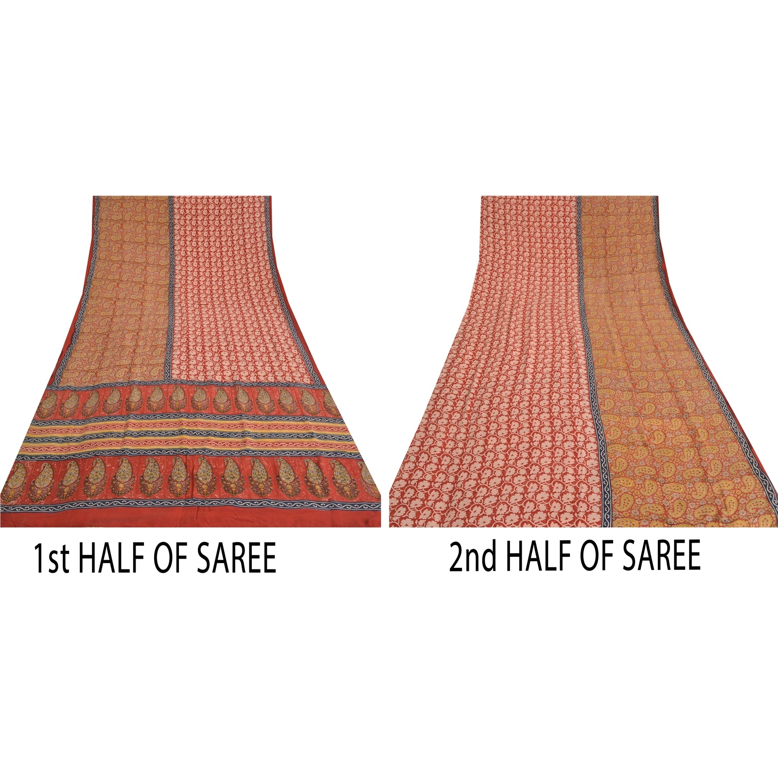 Sanskriti Vintage Floral Printed Pure Crepe Silk Sari Craft Supplies Fabric: Red Floral Paisley Design, 5 Yards Recycled For Quilting