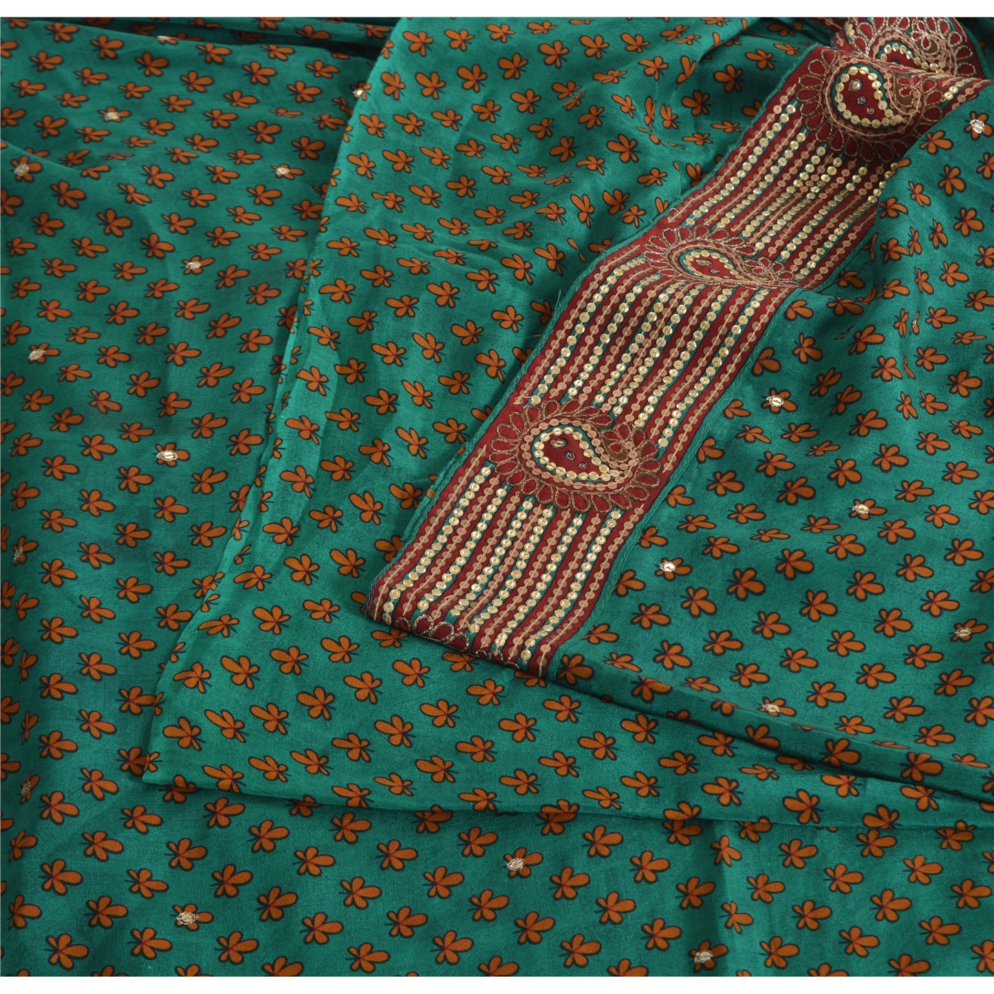 Sanskriti Vintage Sarees Green Pure Crepe Silk Print Embroidered Sari Sustainable Fabric