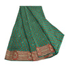Sanskriti Vintage Sarees Green Pure Crepe Silk Print Embroidered Sari Sustainable Fabric