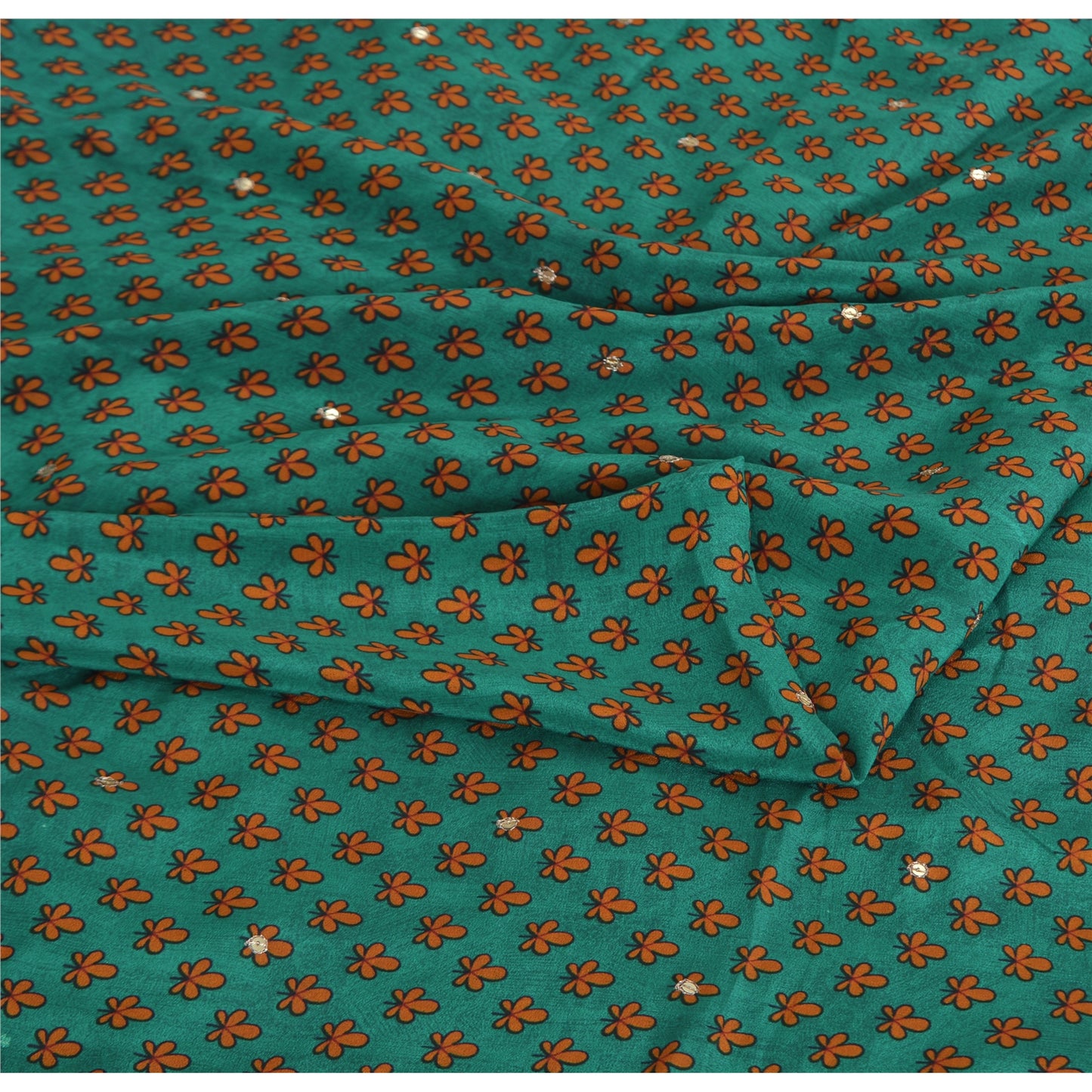 Sanskriti Vintage Sarees Green Pure Crepe Silk Print Embroidered Sari Sustainable Fabric