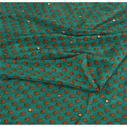 Sanskriti Vintage Sarees Green Pure Crepe Silk Print Embroidered Sari Sustainable Fabric