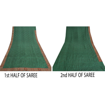 Sanskriti Vintage Sarees Green Pure Crepe Silk Print Embroidered Sari Sustainable Fabric