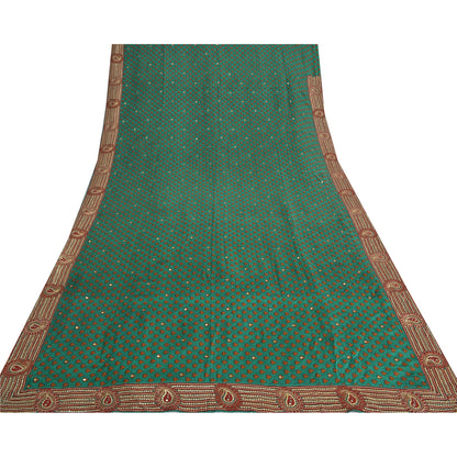 Sanskriti Vintage Sarees Green Pure Crepe Silk Print Embroidered Sari Sustainable Fabric