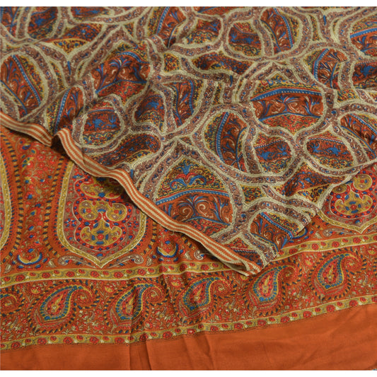 Sanskriti Vintage Sarees Multicolor Pure Crepe Silk Print Sari 5yd Craft Sustainable Fabric