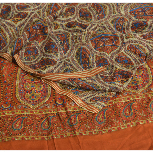 Sanskriti Vintage Sarees Multicolor Pure Crepe Silk Print Sari 5yd Craft Sustainable Fabric