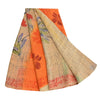 Sanskriti Vintage Sarees Ivory/Orange Pure Crepe Silk Print Sari Craft Sustainable Fabric