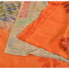 Sanskriti Vintage Sarees Ivory/Orange Pure Crepe Silk Print Sari Craft Sustainable Fabric