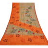 Sanskriti Vintage Sarees Ivory/Orange Pure Crepe Silk Print Sari Craft Sustainable Fabric