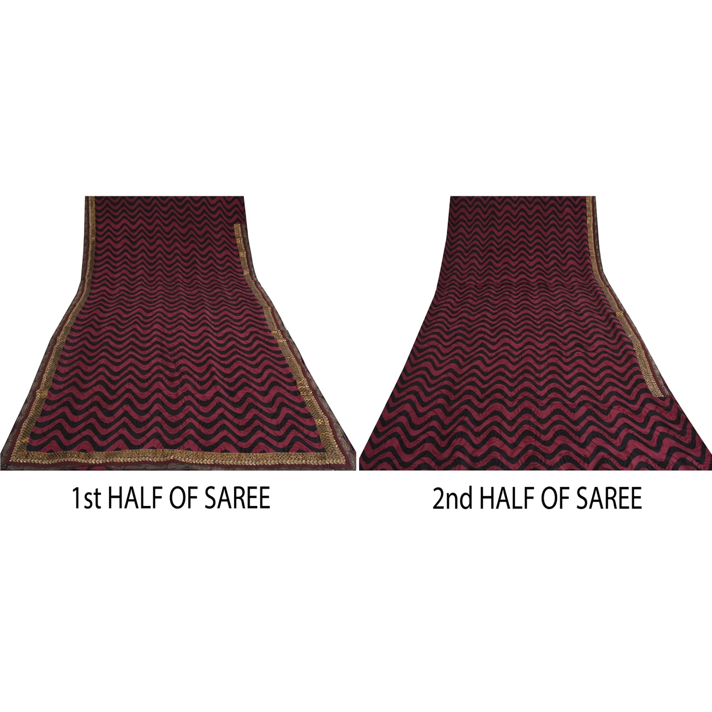 Sanskriti Vintage Sarees Purple/Black Pure Crepe Silk Print Lace WorkSari Sustainable Fabric