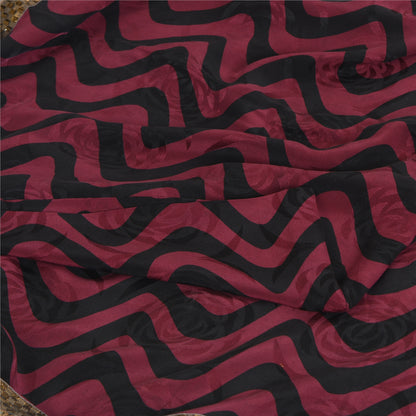 Sanskriti Vintage Sarees Purple/Black Pure Crepe Silk Print Lace WorkSari Sustainable Fabric