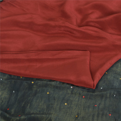 Sanskriti Vintage Sarees Red Pure Crepe Silk Hand Beaded Woven Sari Craft Sustainable Fabric