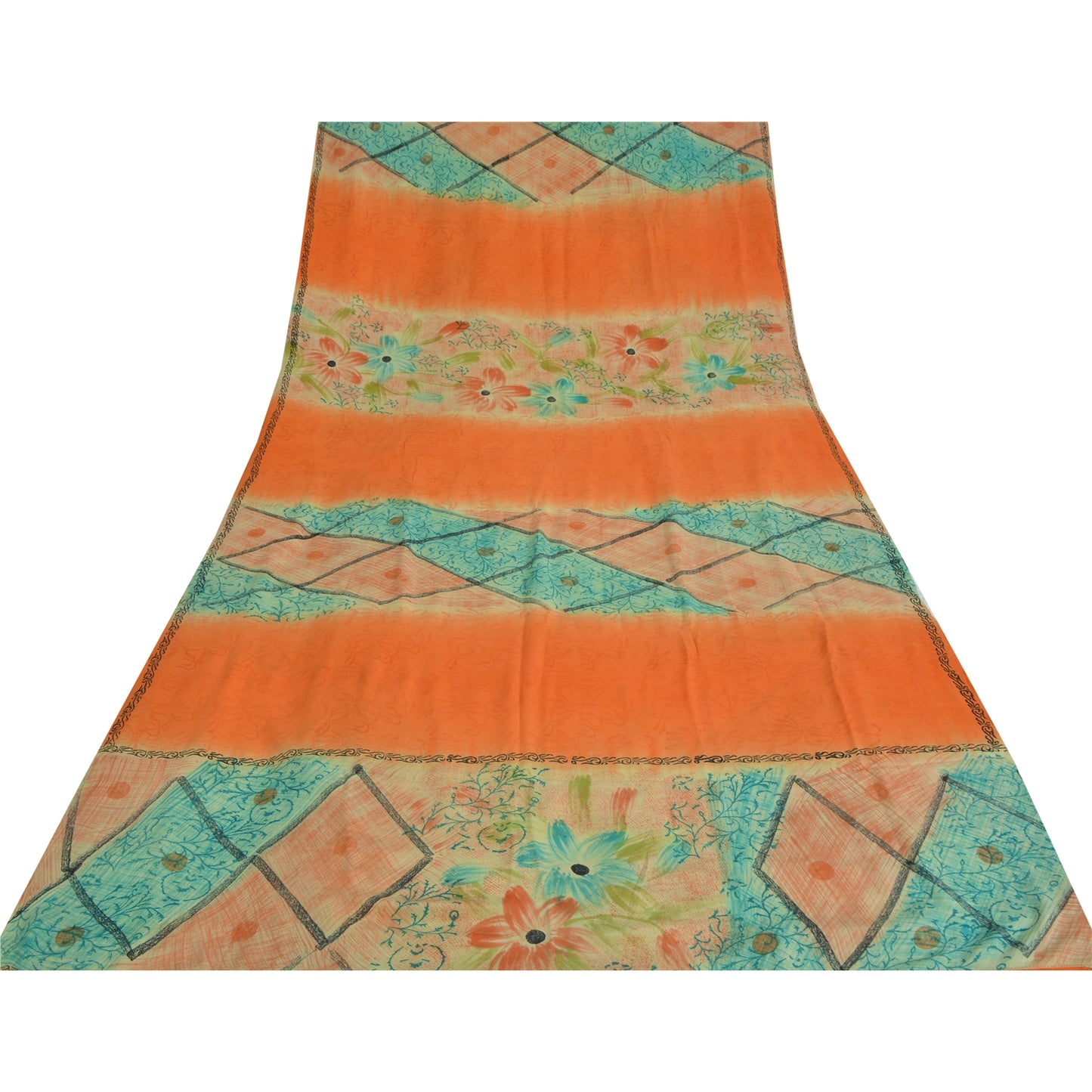 Сари из натурального шелка Sanskriti Vintage, многослойное, напечатанное, 5 ярдов, ткань для рукоделия, устойчивая к истиранию