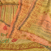Sanskriti Vintage Sarees Green/Pink Pure Crepe Silk Print Sari 5yd Craft Sustainable Fabric