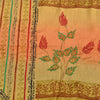 Sanskriti Vintage Sarees Green/Pink Pure Crepe Silk Print Sari 5yd Craft Sustainable Fabric