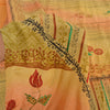 Sanskriti Vintage Sarees Green/Pink Pure Crepe Silk Print Sari 5yd Craft Sustainable Fabric