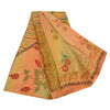 Sanskriti Vintage Sarees Green/Pink Pure Crepe Silk Print Sari 5yd Craft Sustainable Fabric