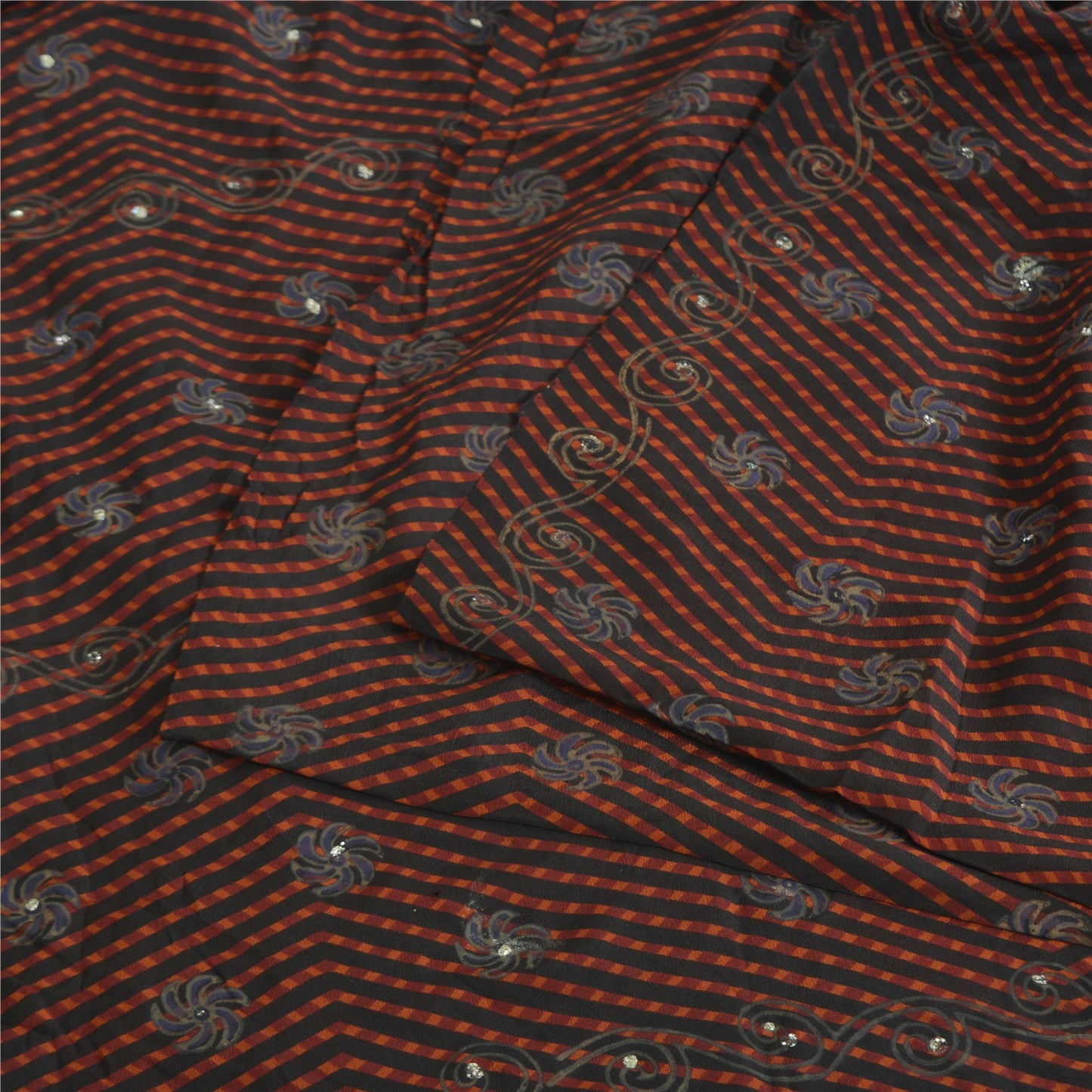 Сари Sanskriti Vintage, черное чистое креповое сари с блестками, 5 ярдов, ткань для рукоделия, устойчивая к истиранию